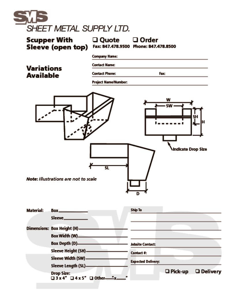 Scupper with Sleeve Open Top Sheet Metal Supply